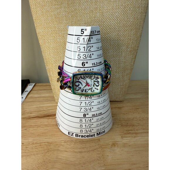 Betsey Johnson Womens Iridescent Oil Slick Chain Link Watch With Square Face - Picture 10 of 12
